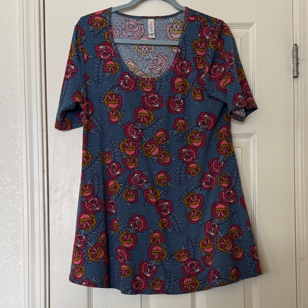 LuLaRoe Floral Short Sleeve Top - Blue, Pink, Yellow
